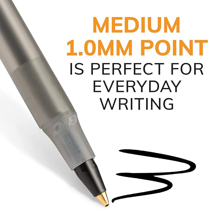BIC Round Stic Xtra Life Ballpoint Pens, Medium Point (1.0mm), Black, 60-Count Pack, Flexible Round Barrel For Writing Comfort (GSM609-BLK) (Pack of 2)