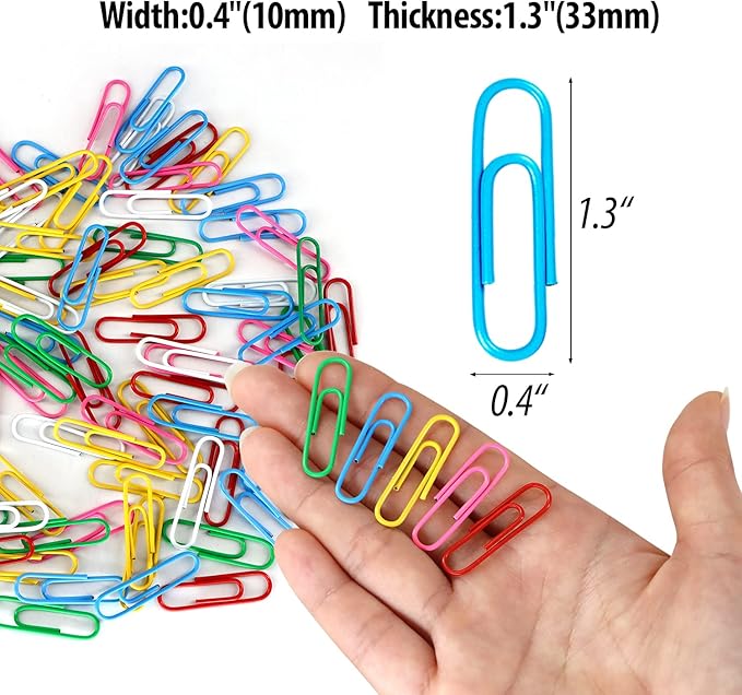 Paper Clips, 180 Pack Medium Size Paperclips 1.3 Inch (33mm) Assorted Colored Coated Paper Clips Great for Office School Document Organizing