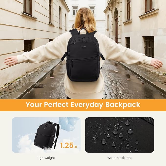 LOVEVOOK Everyday Backpack for Women, Chic Versatile Backpack with Water Bottle Pocket, Lightweight Waterproof Casual Daypack for City Work Commute, College, Travel & Gifts, Black-White-Brown