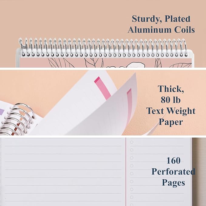 Erin Condren 8.5" X 11" Spiral Bound Productivity Notebook, Flora Peony, Functional 160 Lined Page and 80Lb Thick Paper Spiral Notebook, Stickers Included