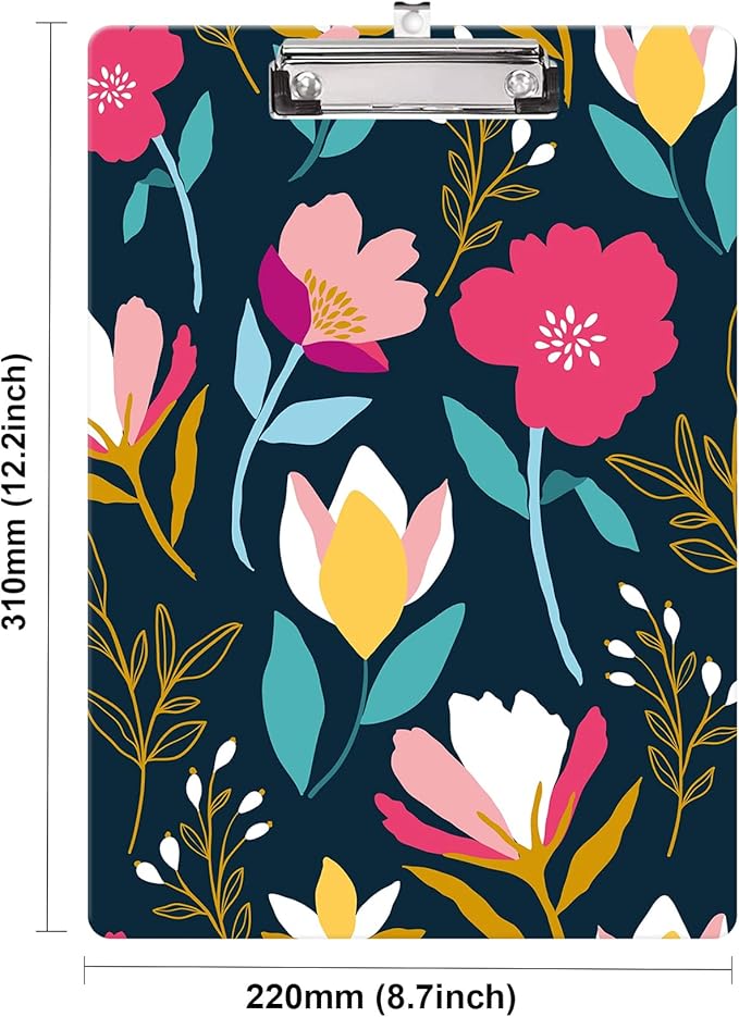 Fashion Clipboard, A4 Letter Size Wooden Decorative Clipboards for Teacher, Nurse, Doctor,Student and Kids, Cute Design for Standard Size 12.2" x 8.9"(C-Charming Flower)