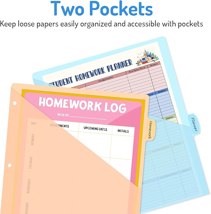 Forvencer 24 Count Binder Dividers with Two Pockets, 8 tab Dividers for 3 Ring Binders Organizer, Binder Divider with Tabs for School Office and Home Organization, Multicolor, 3 Sets