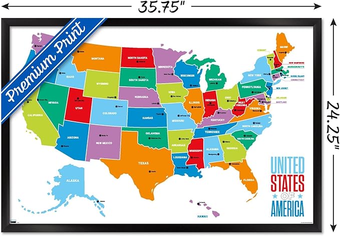 Trends International Map - United States Of America 2022 Wall Poster, 22.375" x 34", Black Framed Version