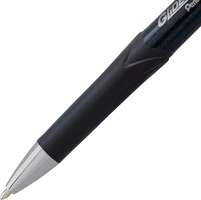 Pentel Glidewrite Signature Ballpoint Pen, (1.0mm) Medium, Black Barrel, Blue Ink, Pack of 3 (BX930ABP3C)