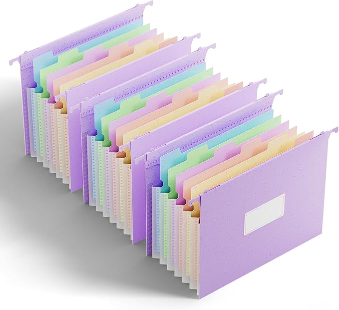 ANSOOK Wheat Straw Expanding Hanging File Folders Letter Size,1.2" Accordion Pockets File Organizer,3 Pack Filing Cabinet Folders,Large Capacity File Folder with Tabs,Purple Hanging File for Frame Box