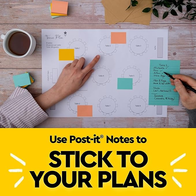 Post-it Sticky Note, 3" x 3", Beachside Café Collection, 100 Sheets/Pad, 18 Pads/Pack (654-18APCP)