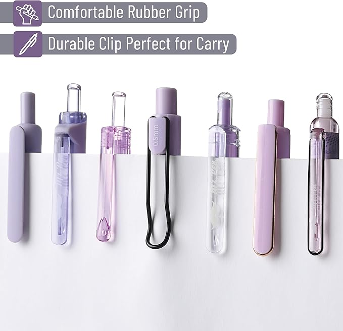 Mr. Pen- Gel Pen Set, 12 Pack, Pastel Purple Barrels, 1 x Aesthetic Highlighter, 0.5mm Purple Pens with Black Ink