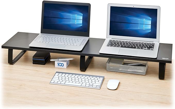 TRIPP LITE Dual-Monitor Riser Stand for Desk, Black Wood & Steel Desktop Organizer for 2 Screens - Computer, Laptop, PC, Printer, & TV Shelf Stand - 39 x 10 inch Platform, 5-Year Warranty (MR4010)