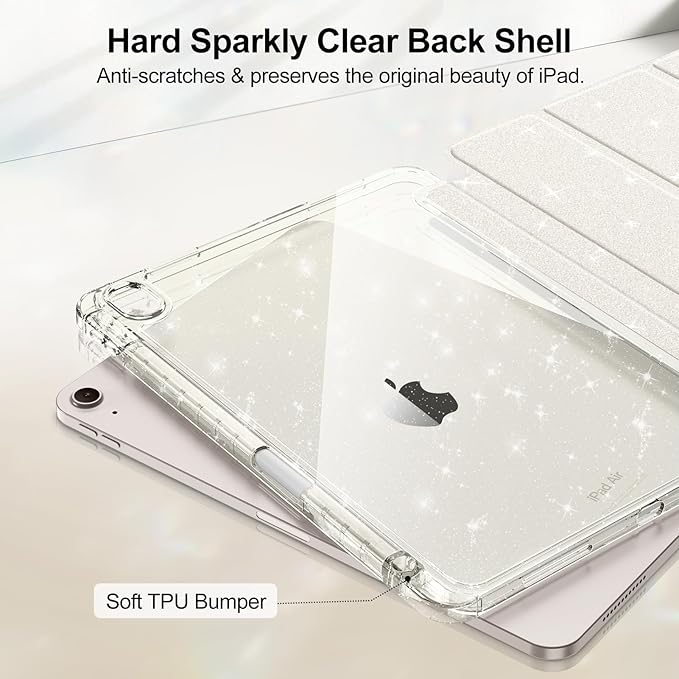 Fintie Slim Case with Pencil Holder for iPad Air 11-inch M4/M3/M2 (2026/2025/2024), iPad Air 5th (2022) / 4th Generation 10.9 Inch - Glittering Sparkly Cover with Shiny Clear Back Shell, Starlight