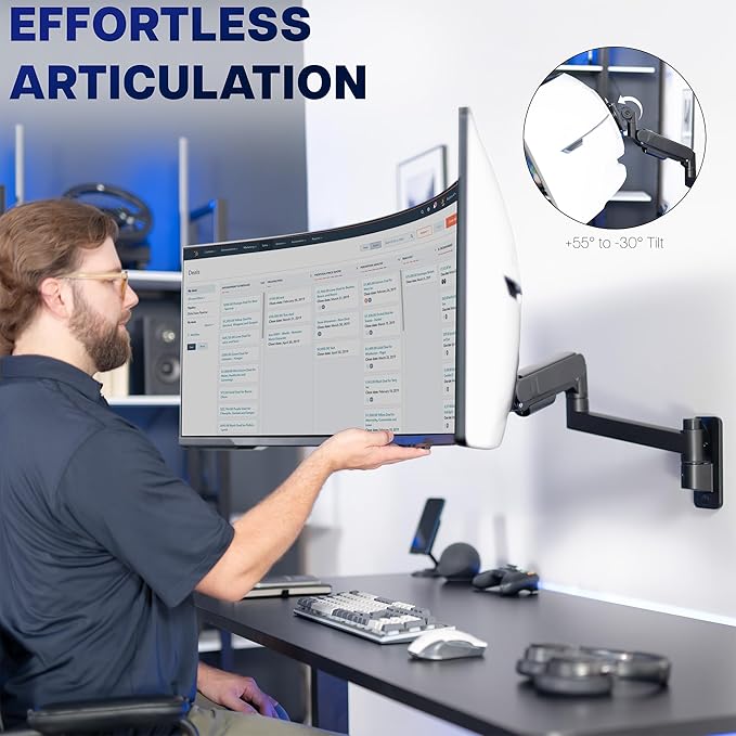 VIVO Ultrawide Monitor Wall Mount for up to 57 inch Screens, Holds 59.4 lbs, TV and Monitor Arm Designed for Samsung Odyssey Ark, Neo G9, ViewFinity S9, and More, Black, MOUNT-G57