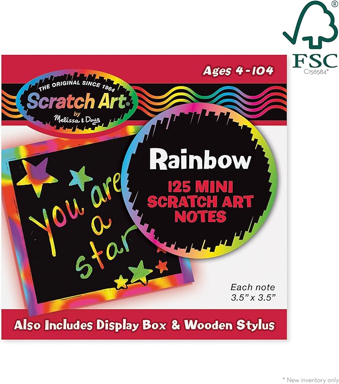 Melissa & Doug Scratch Art Rainbow Mini Notes (125) with Wooden Stylus - FSC Certified
