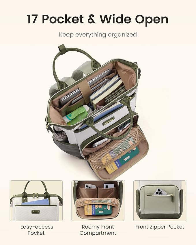 LOVEVOOK Laptop Backpack for Women with Giant Tumbler Holder,15.6 inch Professional Nurse Teacher Backpack Computer Laptop Bag,Cute Waterproof Travel Backpack Purse Work College Bag, Grey-Pink