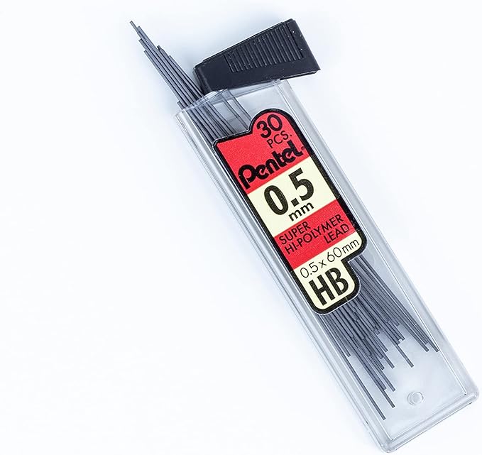 Pentel Super Hi-Polymer Lead Refill (0.5mm) Fine, HB, 30 pieces per Tube, 90 Count