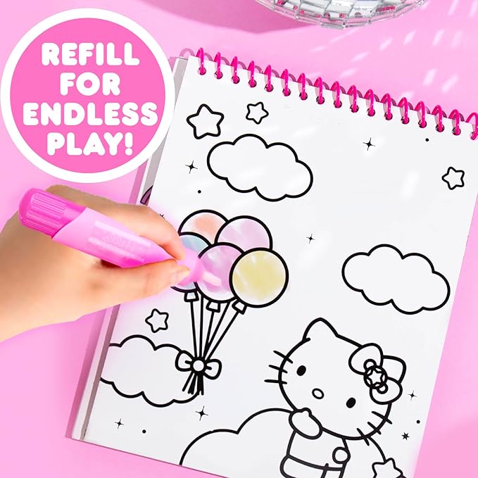 Hello Kitty Aqua Art Pad, 4 Art Pages, On The Go Reusable Water-Reveal Activity Pad, Mess Free Arts and Crafts, Paint with Water Brush Set, Kids Toys, Sanrio Stuff, Hello Kitty Craft Kits for Kids 3+