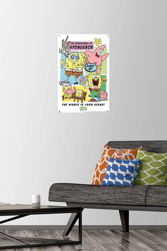 Nickelodeon SpongeBob SquarePants - Ocean Comic Wall Poster with Push Pins, 22.4L" x 14.7W", Premium Poster & Push Pin Bundle