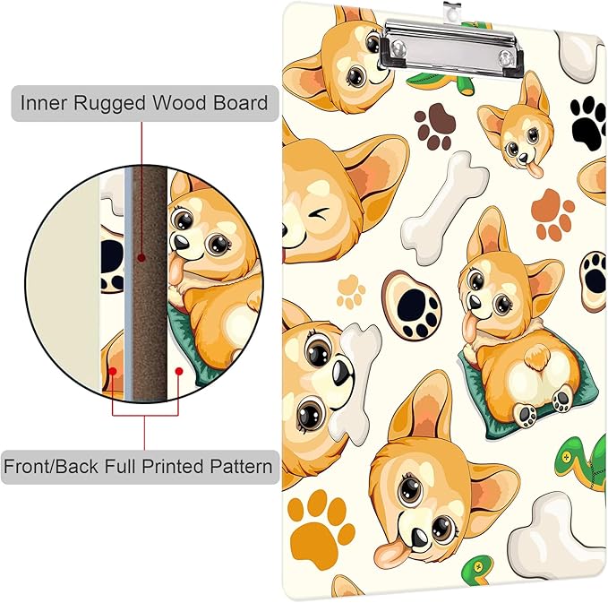 Fashion Clipboard, A4 Letter Size Wooden Decorative Clipboards for Teacher, Nurse, Doctor,Student and Kids, Cute Design for Standard Size 12.2" x 8.9"(C-Lovely Dogs)