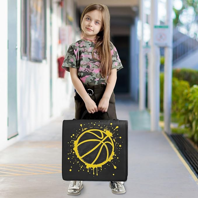 3 Ring Zipper Binder with Shoulder Strap Yellow Basketball Splash Black 1.5 inch Binders Keeper Large Capacity Multi Pockets for School Office Supplies