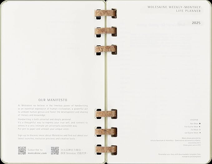 Moleskine Spiral 12 Month 2025 Solar Year Planner, Hard Cover, Large (5" x 8.25"), Kiwi, 200 pages