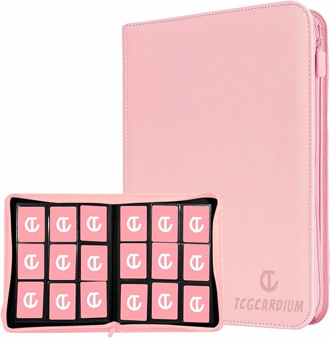360 Card Binder - Premium Zippered 9-Pocket Trading Card Binder Side-Loading Pages for Ultimate Protection | Holds TCG, MTG, Sports Cards (Pink)