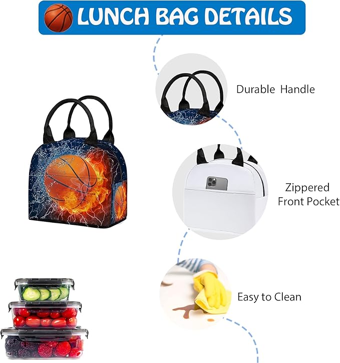 3PCS Backpack for Boys Girls, Kids Basketball Back to School Backpack Sets with Lunch Bag Pencil Case, 17 Inch Lightweight Bookpack 3 in 1 Set for Teens Elementary Middle High School Students