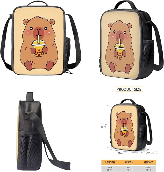 CLOHOMIN Cute Capybara Bookbag And Lunch Box Set for Girls Yellow Backpack with Lunch Bag for Kids 4th Grade Elementary/Primary School Bag Thermal Lunchbox Large Pencil Case, Set of 3