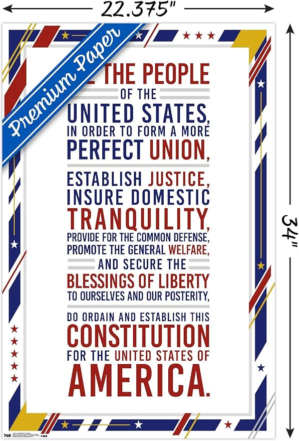 Trends International The United States Of America - Constitution Preamble Wall Poster, 22.375" x 34", Premium Poster & Mount Bundle
