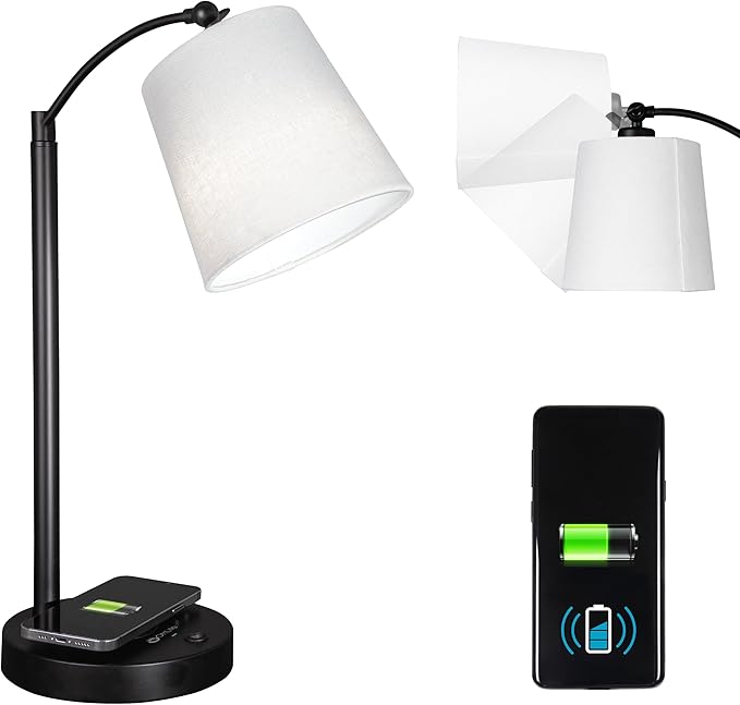 OttLite Good Housekeeping Shaded LED Desk Lamp with Wireless Charging Pad - Designed to Reduce Eyestrain - Adjustable Shade, Replaceable ClearSun LED Bulb, Crafting, Reading Light, Desk Lamp