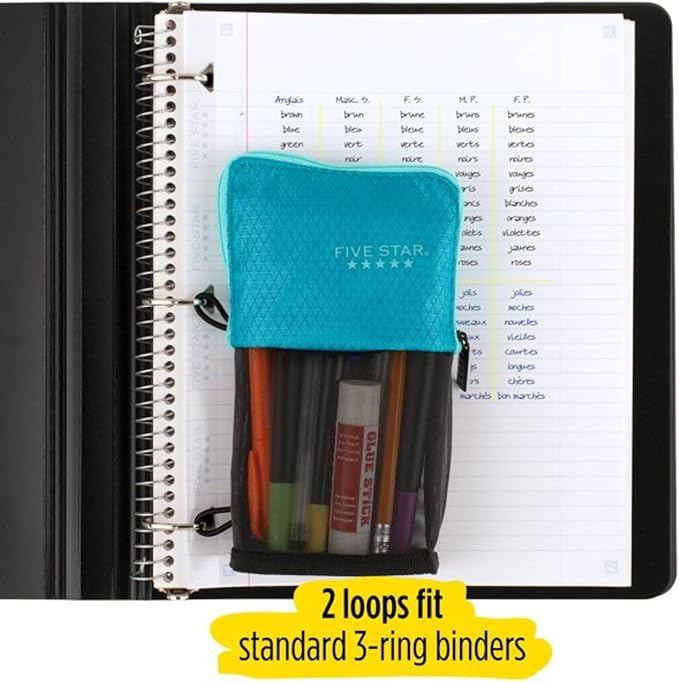 Five Star Stand 'N Store Pencil Pouch, Fits 3-Ring Binder, Pencil Case, Assorted Colors, Color Will Vary, 1 Count (50516)