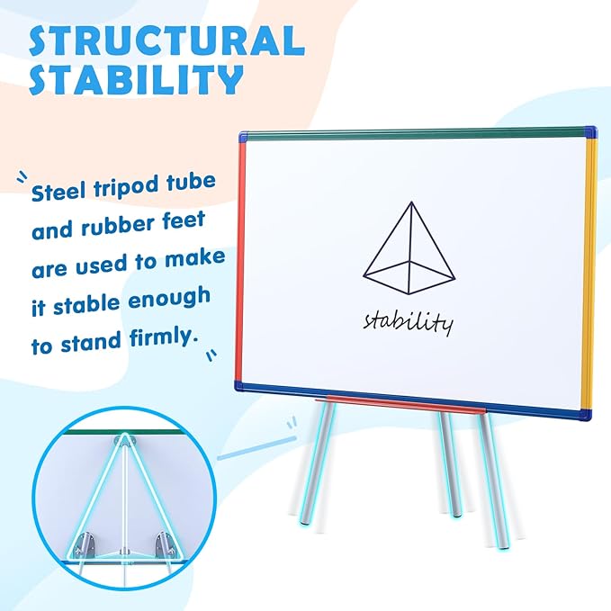 Dry Erase Board with Stand Magnetic Whiteboard for Kids Easel Flipchart Board for Classroom Easel White Board with Stands Teacher Easel, Colorful Frame,36x24 inches