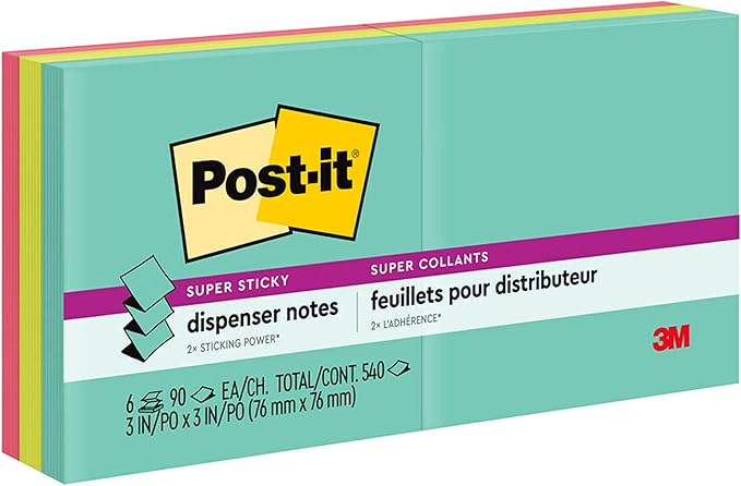 Post-it Super Sticky Pop-up Notes, 3x3 in, 6 Pads, 2X The Sticking Power, Supernova Neons, Bright Colors, Recyclable (R330-6SSMIA)