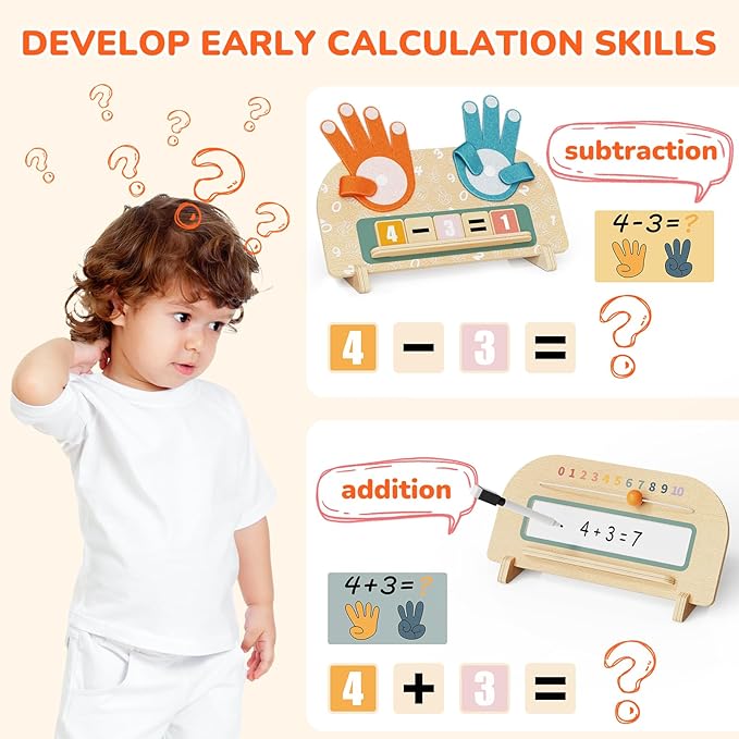2 in 1 Montessori Toys for 3 4 5 Year Old, Preschool Learning Toys for Toddlers 2-4, Double-Sided Finger Math Number Counting Blocks for Kids, Educational Math manipulatives for Boys Girls