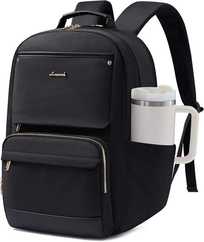 LOVEVOOK Laptop Backpack for Women with Large Capacity Cup Pocket, 15.6 inch Work Purse Travel Bag for Teacher Nurse, Waterproof Computer Business Back Pack, Cute Bookbag for School College, Black