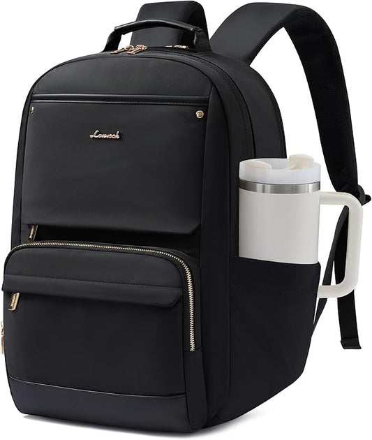 LOVEVOOK Laptop Backpack for Women with Large Capacity Cup Pocket, 15.6 inch Work Purse Travel Bag for Teacher Nurse, Waterproof Computer Business Back Pack, Cute Bookbag for School College, Black