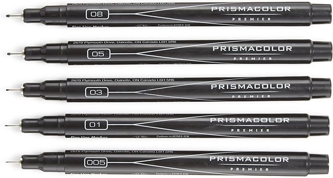 Prismacolor 14171 Premier Fine Line Illustration Markers, Assorted Fine Tips, Black, 5-Count