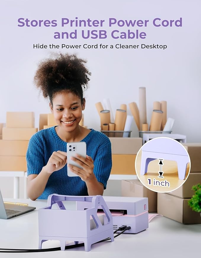 MUNBYN 130B Bluetooth Thermal Label Printer+2 Inch Lavender Purple Circle Thermal Sticker Labels+Purple Label Holder