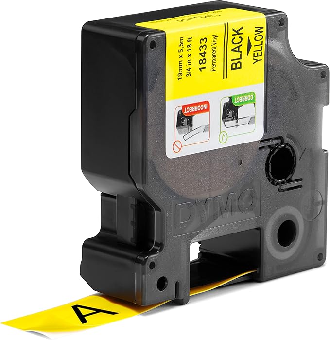 DYMO Rhino Industrial Vinyl Labels 3/4" Black Print on Yellow Tape