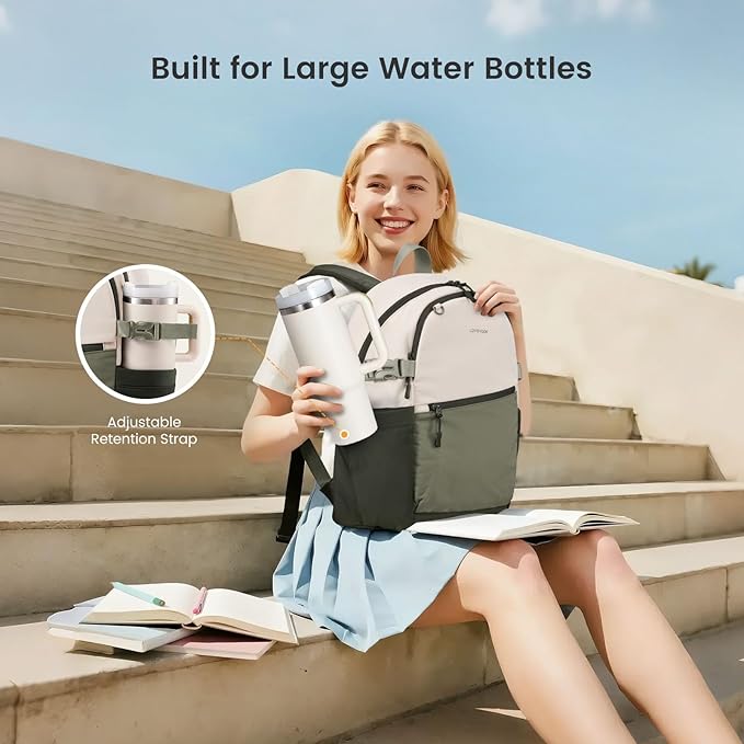 LOVEVOOK Everyday Backpack for Women, Chic Versatile Backpack with Water Bottle Pocket, Lightweight Waterproof Casual Daypack for City Work Commute, College, Travel & Gifts, Beige-Olive Green