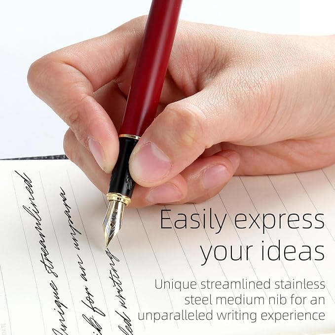 Fountain pen,Luxury pen,Nice pen gift pure copper heavy feel Office Executive Pen Smooth Writing Pens for Men Funcy Pens with Gift Case 10 black cartridges medium nib (Blue)