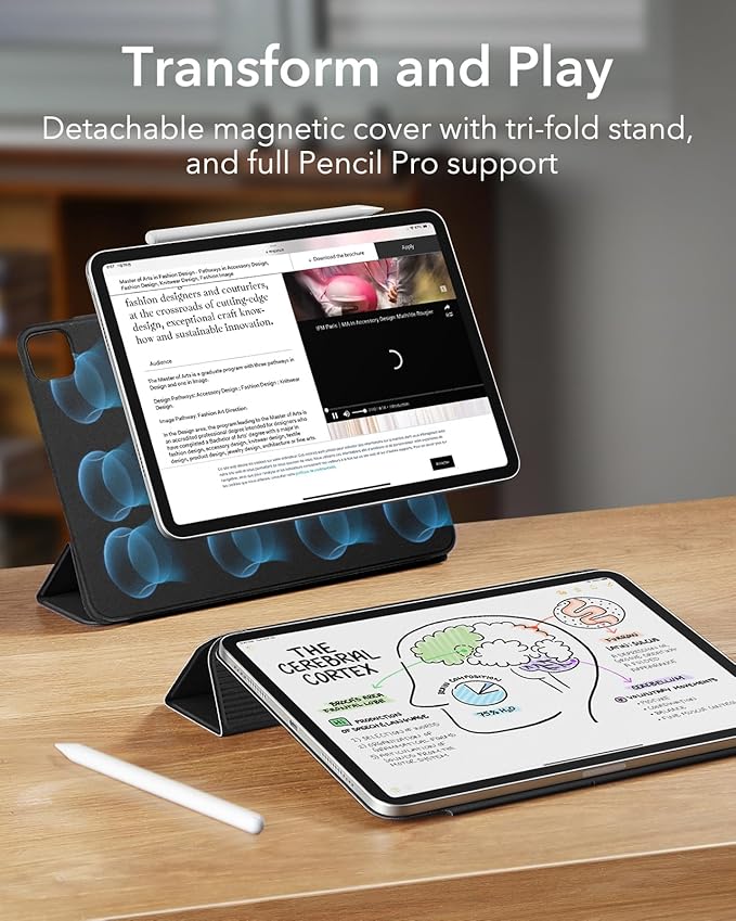 ESR for iPad Pro 13 Inch Case (M5/M4) 2025/2024, Powerful Magnetic Attachment, Slim Trifold Stand Case, Supports Pencil Pro & Pencil(USB-C), Auto Wake/Sleep, Durable Protection, Rebound Series, Black