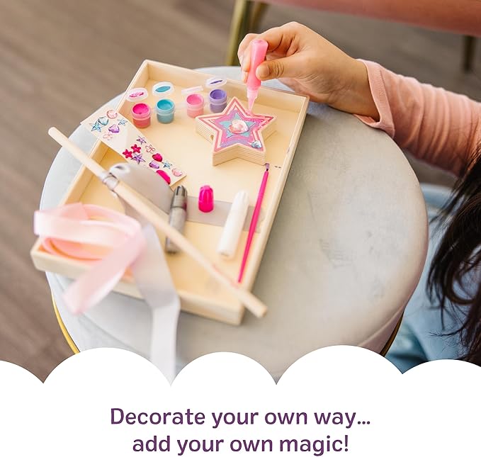 Melissa & Doug Created by Me! Wooden Princess Wand, Arts & Crafts Kit with Paint, Glitter Stickers, Ribbons & More, Princess Toys for Kids 4+