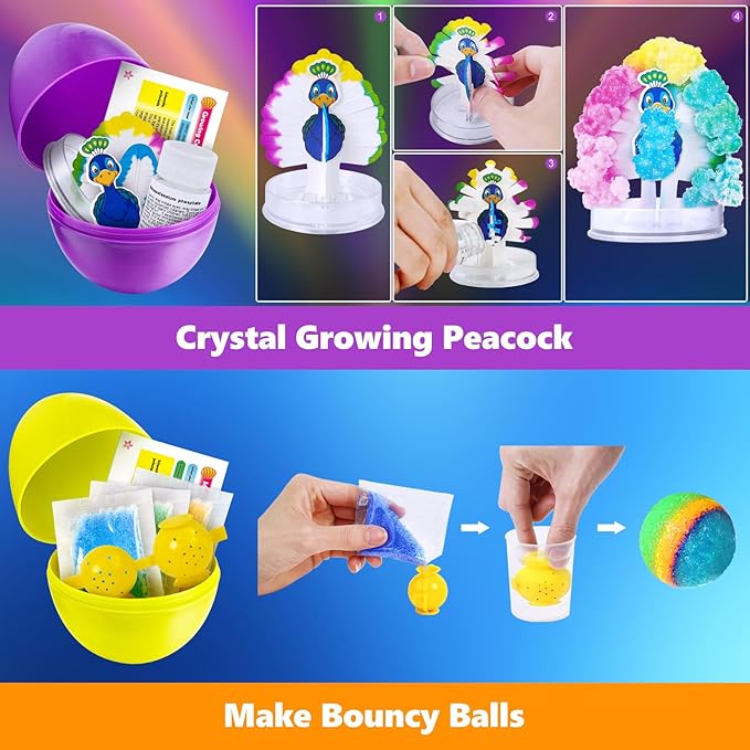 UNGLINGA 4 Jumbo Easter Basket Stuffer Surprise Eggs, 6 Science Experiments for Kids, Easter Toys Gift Idea for Boys and Girls Party Favor Educational STEM Activities Kit