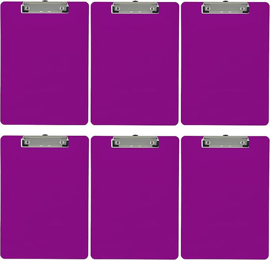 Trade Quest Plastic Clipboard Opaque Color Letter Size Low Profile Clip (Pack of 6) (Purple)