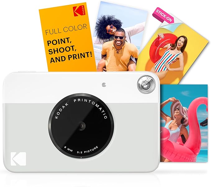 Kodak Printomatic Full-Color Instant Print Camera Starter Bundle + Carrying Case + Zink 20pk Photo Paper - Colorful Photos On 2x3 Sticky-Back Paper - Fun Gift for Birthday Christmas Holiday - Grey