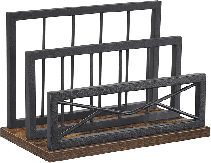 Snughome Desktop Mail Organizer, Desk Mail Organizer with 2-Slot Matte Black Metal Desktop Mail Sorter, Metal Storage File Holder Letter Sorter Organizer for Home or Office, Rustic Brown