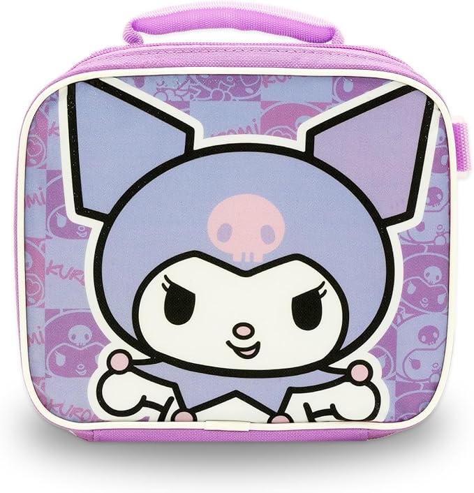 Kuromi Backpack and Lunch Bag Set - Bundle with 16” Sanrio School Backpack, Lunch Box, Water Bottle, Tattoos, More | Kuromi School Bag for Girls, Kids