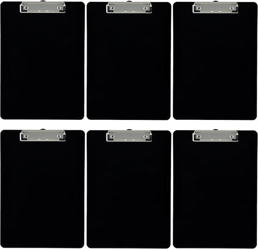 Trade Quest Plastic Clipboard Opaque Color Letter Size Low Profile Clip (Pack of 6) (Black)