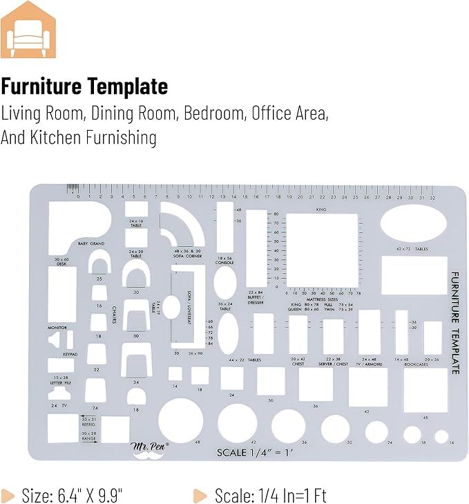Mr. Pen- House Plan, Interior Design and Furniture Templates, Drafting Tools and Ruler Shapes for Architecture - Set of 3