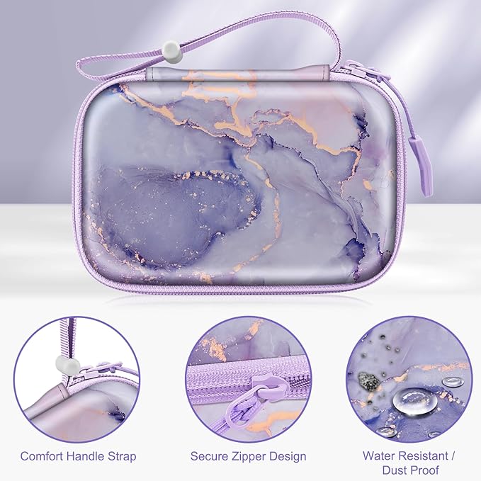 FINTIE Label Maker Case Compatible with Phomemo D30 D35, NELKO P21, SUPVAN E10, NIIMBOT D11 D110, JADENS D110, ORGSTA S001 - Portable Shockproof Hard Shell Label Printer Carrying Cover (Lilac Marble)