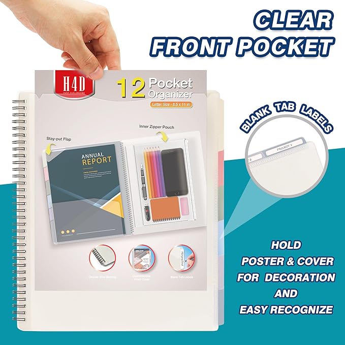 H4D 12 Pocket Morandi Color Spiral Multi Pocket Folder Poly Project Organizer
