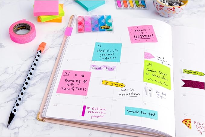 Post-it Super Sticky Notes, 5 Sticky Note Pads, 3 x 3 in., Ideal for Organization in Your Dorm, Home or Office, Single Color Packs Collection, Tropical Pink